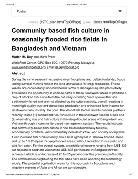 Community based fish culture in seasonally flooded rice fields in Bangladesh and Vietnam
