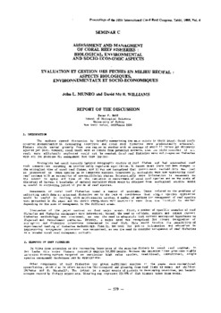 Assessment and management of coral reef fisheries: biological, environmental and socio-economic aspects Assessment and management of coral reef fisheries: biological, environmental and socio-economic aspects