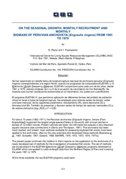 On the seasonal growth, monthly recruitment and monthly biomass of Peruvian anchoveta (Engraulis ringens) from 1961 to 1979