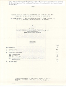 Recent developments in the methodology available for the assessment of exploited fish stocks of reservoirs