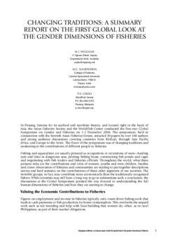 Changing traditions : a summary report on the first global look at the gender dimensions of fisheries Changing traditions : a summary report on the first global look at the gender dimensions of fisheries
