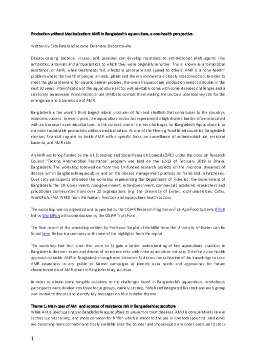Blog Post: Production without medicalisation: AMR in Bangladesh's aquaculture, a one-health perspective Blog Post: Production without medicalisation: AMR in Bangladesh's aquaculture, a one-health perspective