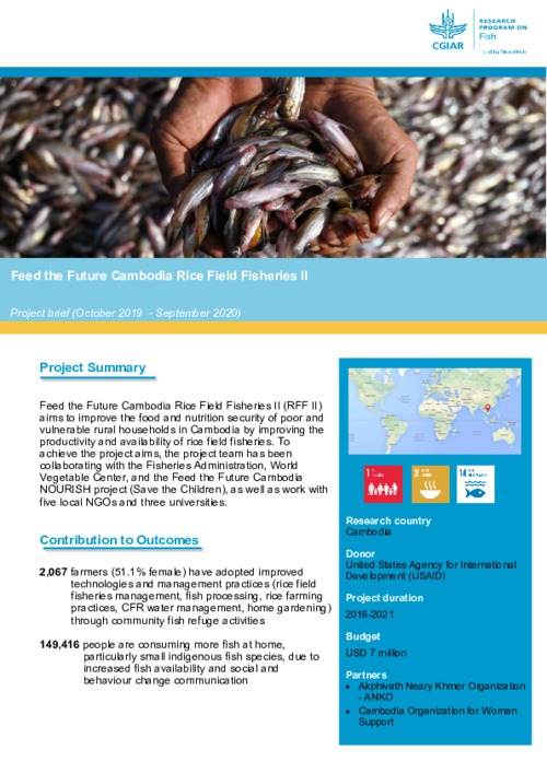 Feed the Future Cambodia Rice Field Fisheries II - Project Brief (October 2019 - September 2020) Feed the Future Cambodia Rice Field Fisheries II - Project Brief (October 2019 - September 2020)