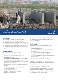 Aquaculture engineering training program. From 25-29 March 2018 in Abbassa, Egypt Aquaculture engineering training program. From 25-29 March 2018 in Abbassa, Egypt
