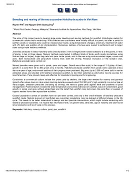 Breeding and rearing of the sea cucumber Holothuria scabra in Viet Nam