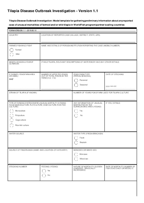 Tilapia Disease Outbreak Investigation: reporting template