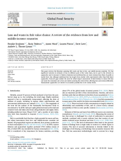 Loss and waste in fish value chains: A review of the evidence from low and middle-income countries Loss and waste in fish value chains: A review of the evidence from low and middle-income countries