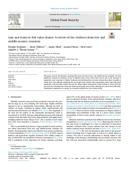 Loss and waste in fish value chains: A review of the evidence from low and middle-income countries