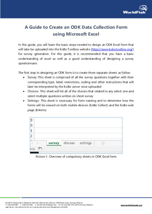 A Guide to Create an ODK Data Collection Form using Microsoft Excel A Guide to Create an ODK Data Collection Form using Microsoft Excel