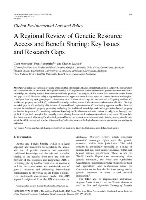 A Regional Review of Genetic Resource Access and Benefit Sharing: Key Issues and Research Gaps