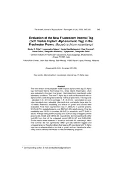 Evaluation of the new fluorescent internal tag (soft visible implant alphanumeric tag) in the freshwater prawn, Macrobrachium rosenbergii