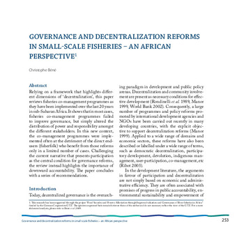 Governance and decentralization reforms in small-scale fisheries: an African perspective