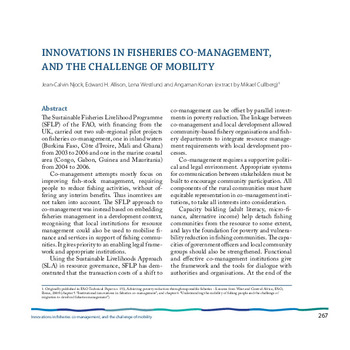 Innovations in fisheries co-management, and the challenge of mobility Innovations in fisheries co-management, and the challenge of mobility