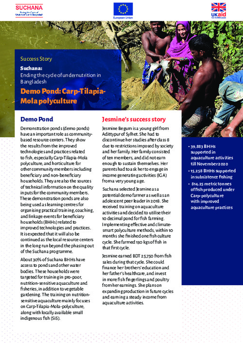 Suchana: Ending the cycle of undernutrition in Bangladesh. Demo Pond: Carp-Tilapia-Mola polyculture Suchana: Ending the cycle of undernutrition in Bangladesh. Demo Pond: Carp-Tilapia-Mola polyculture