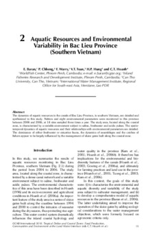 Aquatic resources and environmental variability in Bac Lieu Province (Southern Vietnam) Aquatic resources and environmental variability in Bac Lieu Province (Southern Vietnam)