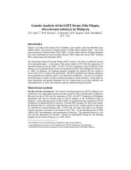 Genetic analysis of the GIFT strain (Nile Tilapia, Oreochromis niloticus) in Malaysia Genetic analysis of the GIFT strain (Nile Tilapia, Oreochromis niloticus) in Malaysia