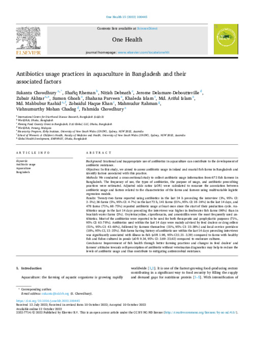 Antibiotics usage practices in aquaculture in Bangladesh and their associated factors Antibiotics usage practices in aquaculture in Bangladesh and their associated factors