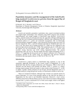 Population dynamics and the management of the Indo-Pacific king mackerel Scomberomorus guttatus from the upper Bay of Bengal off Bangladesh coast Population dynamics and the management of the Indo-Pacific king mackerel Scomberomorus guttatus from the upper Bay of Bengal off Bangladesh coast