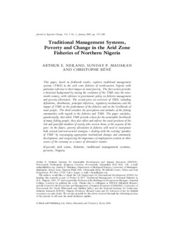 Traditional management systems, poverty and change in the arid zone fisheries of northern Nigeria