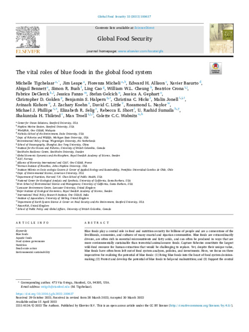 The vital roles of blue foods in the global food system The vital roles of blue foods in the global food system