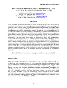 Determining high potential aquaculture production areas:  analysis of key socio-economic adoption factors