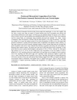 Protein and micronutrient composition of low value fish products commonly marketed in the Lake Victoria region Protein and micronutrient composition of low value fish products commonly marketed in the Lake Victoria region