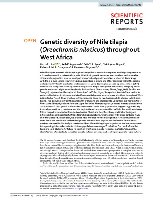 Genetic diversity of Nile tilapia (Oreochromis niloticus) throughout West Africa Genetic diversity of Nile tilapia (Oreochromis niloticus) throughout West Africa