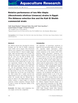 Relative performance of two Nile tilapia (Oreochromis niloticus Linnaeus) strains in Egypt: The Abbassa selection line and the Kafr El Sheikh commercial strain Relative performance of two Nile tilapia (Oreochromis niloticus Linnaeus) strains in Egypt: The Abbassa selection line and the Kafr El Sheikh commercial strain