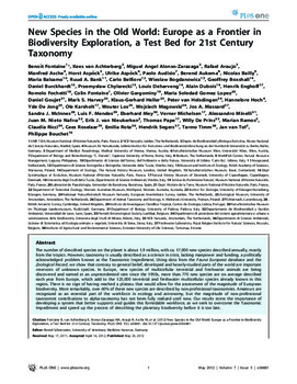 New species in the old world: Europe as a frontier in biodiversity exploration, a test bed for 21st century taxonomy New species in the old world: Europe as a frontier in biodiversity exploration, a test bed for 21st century taxonomy