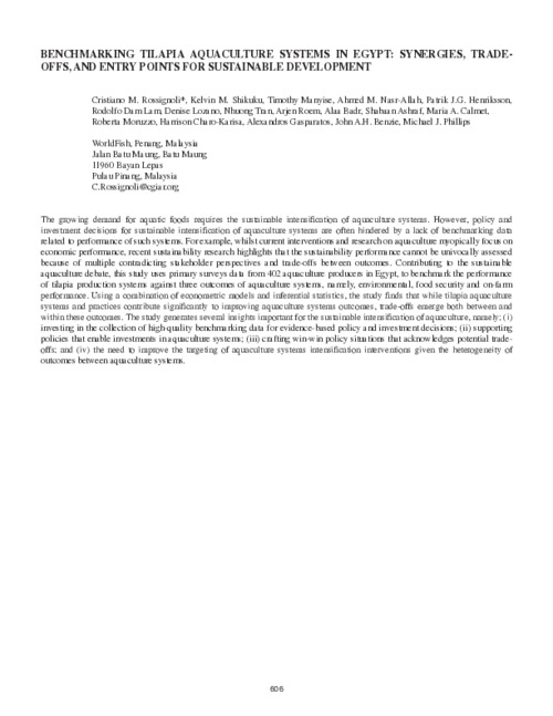 Benchmarking Tilapia Aquaculture Systems in Egypt: Synergies, Trade-offs, and Entry Points for Sustainable Development