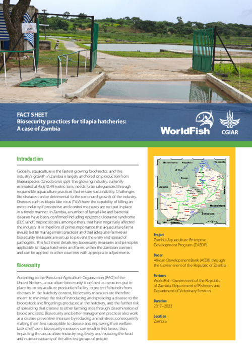 Biosecurity practices for tilapia hatcheries: A case of Zambia Biosecurity practices for tilapia hatcheries: A case of Zambia