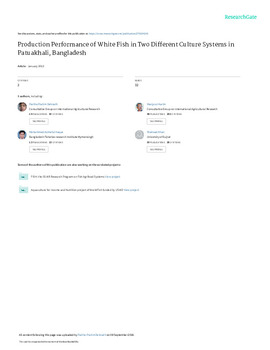 Production performance of white fish in two different culture systems in Patuakhali, Bangladesh