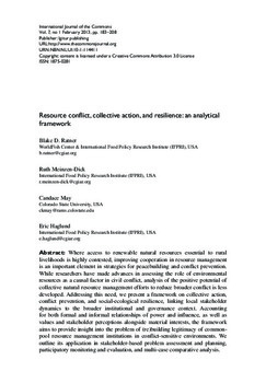 Resource conflict, collective action, and resilience: an analytical framework Resource conflict, collective action, and resilience: an analytical framework