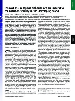 Innovations in capture fisheries are an imperative for nutrition security in the developing world Innovations in capture fisheries are an imperative for nutrition security in the developing world