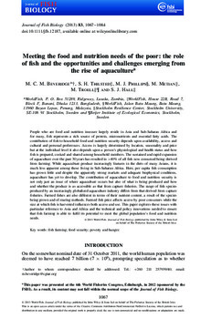 Meeting the food and nutrition needs of the poor: the role of fish and the opportunities and challenges emerging from the rise of aquaculture Meeting the food and nutrition needs of the poor: the role of fish and the opportunities and challenges emerging from the rise of aquaculture