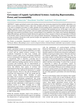 Governance of aquatic agricultural systems: Analyzing representation, power, and accountability Governance of aquatic agricultural systems: Analyzing representation, power, and accountability