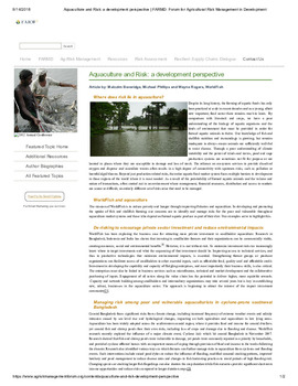 Aquaculture and risk: a development perspective Aquaculture and risk: a development perspective