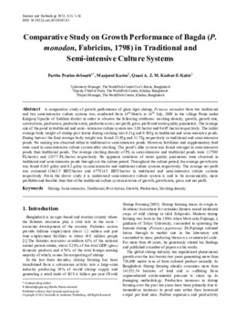 Comparative study on growth performance of Bagda (P. monodon, Fabricius, 1798) in traditional and semi-intensive culture systems