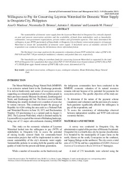 Willingness to pay for conserving Layawan watershed for domestic water supply in Oroquieta City, Philippines Willingness to pay for conserving Layawan watershed for domestic water supply in Oroquieta City, Philippines