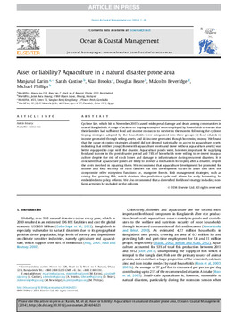 Asset or liability? Aquaculture in a natural disaster prone area Asset or liability? Aquaculture in a natural disaster prone area