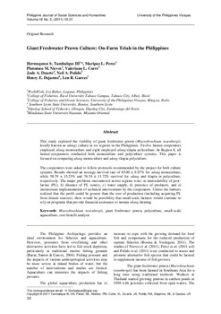 Giant freshwater prawn culture: Experiences from on-farm trials in the Philippines Giant freshwater prawn culture: Experiences from on-farm trials in the Philippines