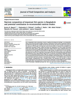 Nutrient composition of important fish species in Bangladesh and potential contribution to recommended nutrient intakes