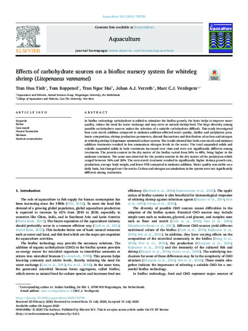 Effects of carbohydrate sources on a biofloc nursery system for whiteleg shrimp (Litopenaeus vannamei)