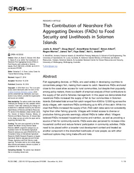 The contribution of nearshore fish aggregating devices (FADs) to food security and livelihoods in Solomon Islands
