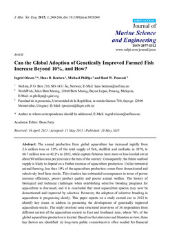 Can the global adoption of genetically improved farmed fish increase beyond 10%, and how? Can the global adoption of genetically improved farmed fish increase beyond 10%, and how?