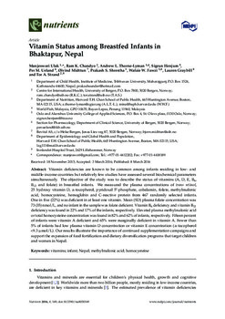 Vitamin status among breastfed Infants in Bhaktapur, Nepal