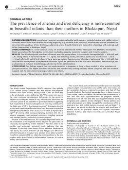 The prevalence of anemia and iron deficiency is more common in breastfed infants than their mothers in Bhaktapur, Nepal
