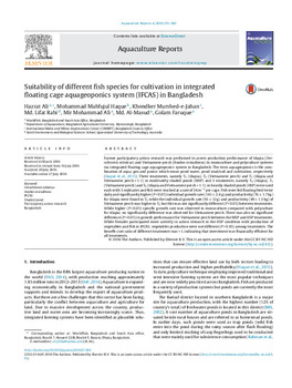 Suitability of different fish species for cultivation in integrated floating cage aquageoponics system (IFCAS) in Bangladesh