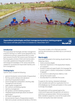 Aquaculture technologies and best management practices training program Aquaculture technologies and best management practices training program