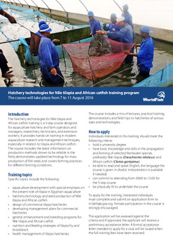Hatchery technologies for Nile tilapia and African catfish training program Hatchery technologies for Nile tilapia and African catfish training program
